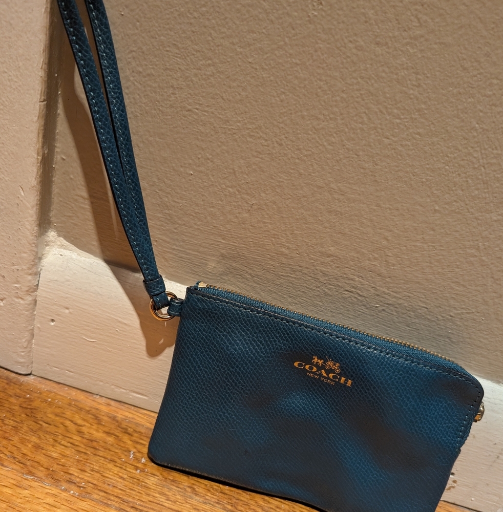 Coach Teal (Atlantic) Leather Wristlet‎